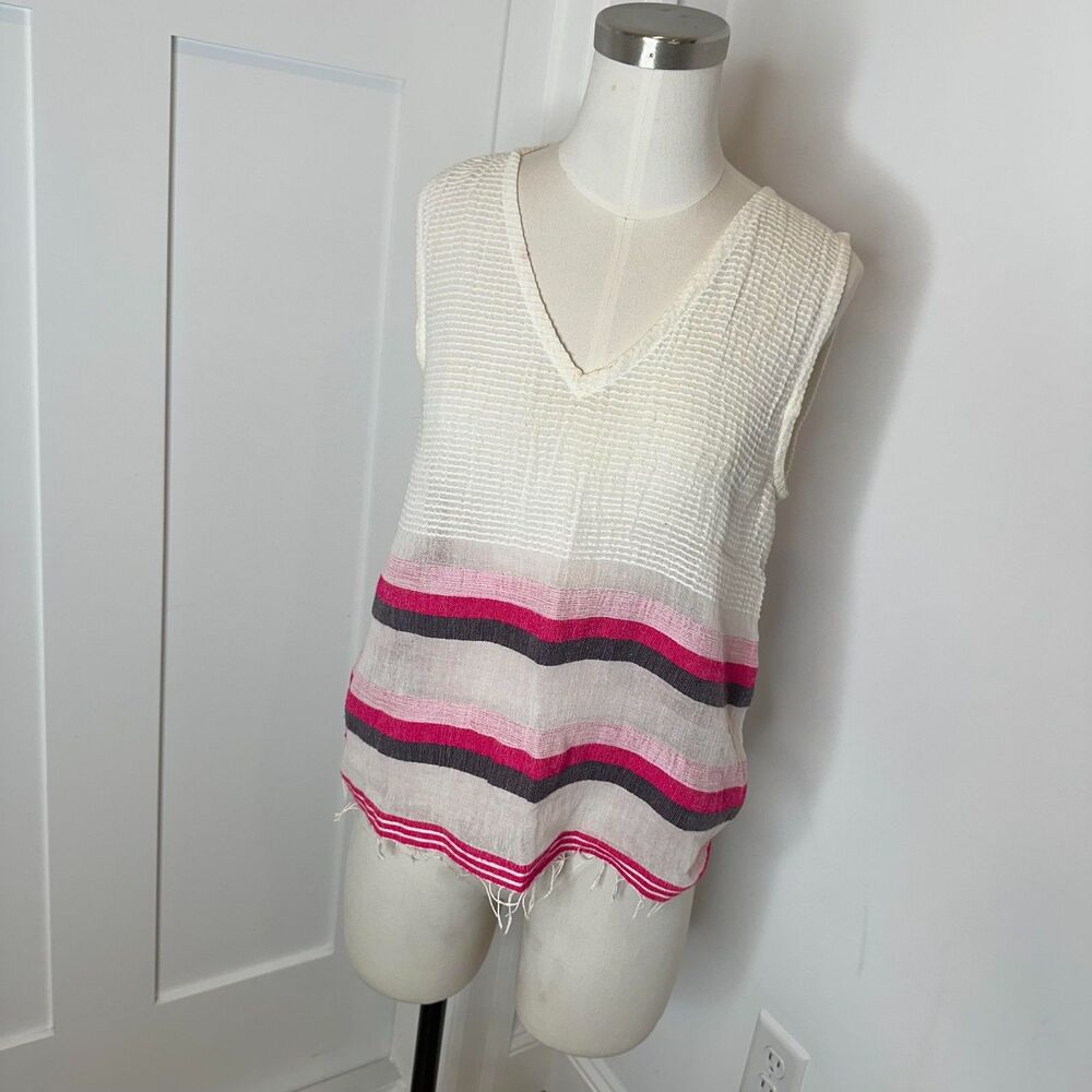 Lemlem by Liya Kebede Sleeveless Cotton Top XS Handwoven Striped Fringe Blouse